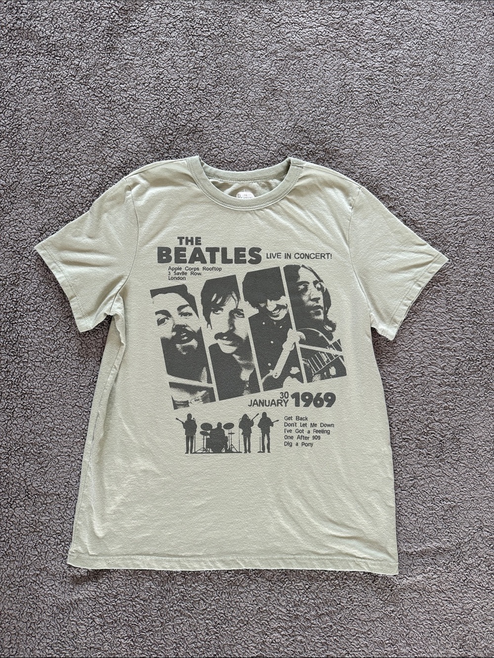 The Beatles Pale Green Short Sleeve Tee with Black Print